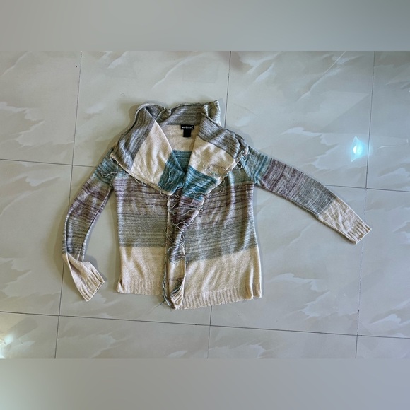 Wet Seal Long Sleeve Open Cardigan Sweater Women’s Fringe on Front Made U.S.A - Picture 9 of 16